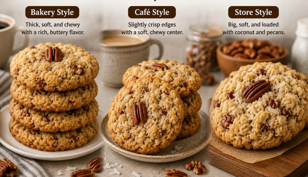 bakery style coconut pecan cookies with thick soft texture