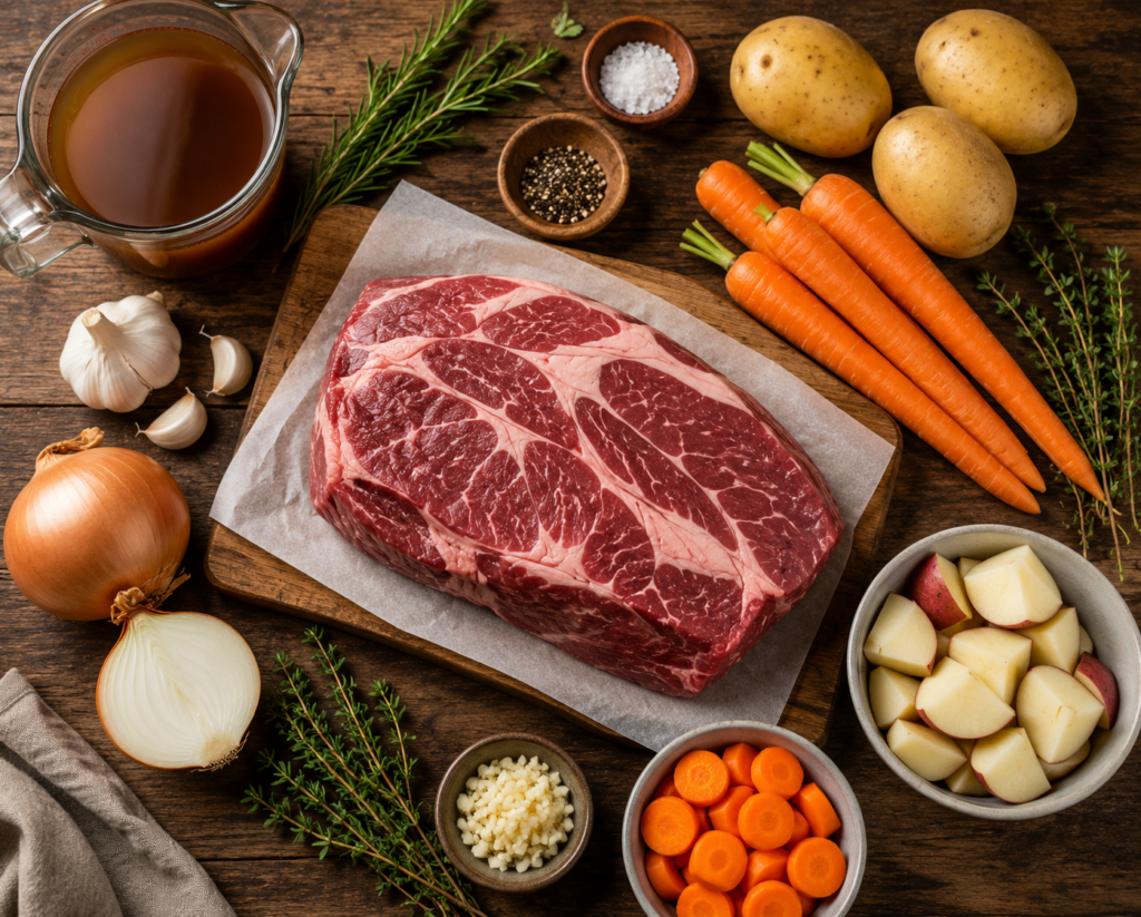 Ingredients needed for a chuck slow cooker recipe