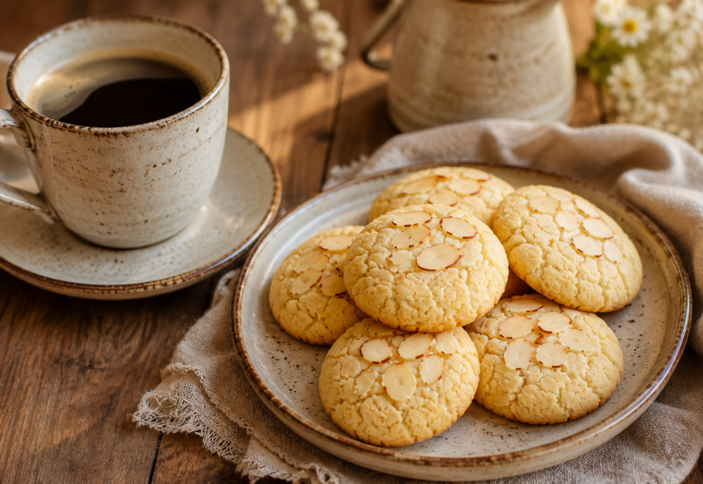 marzipan cookies served with coffee