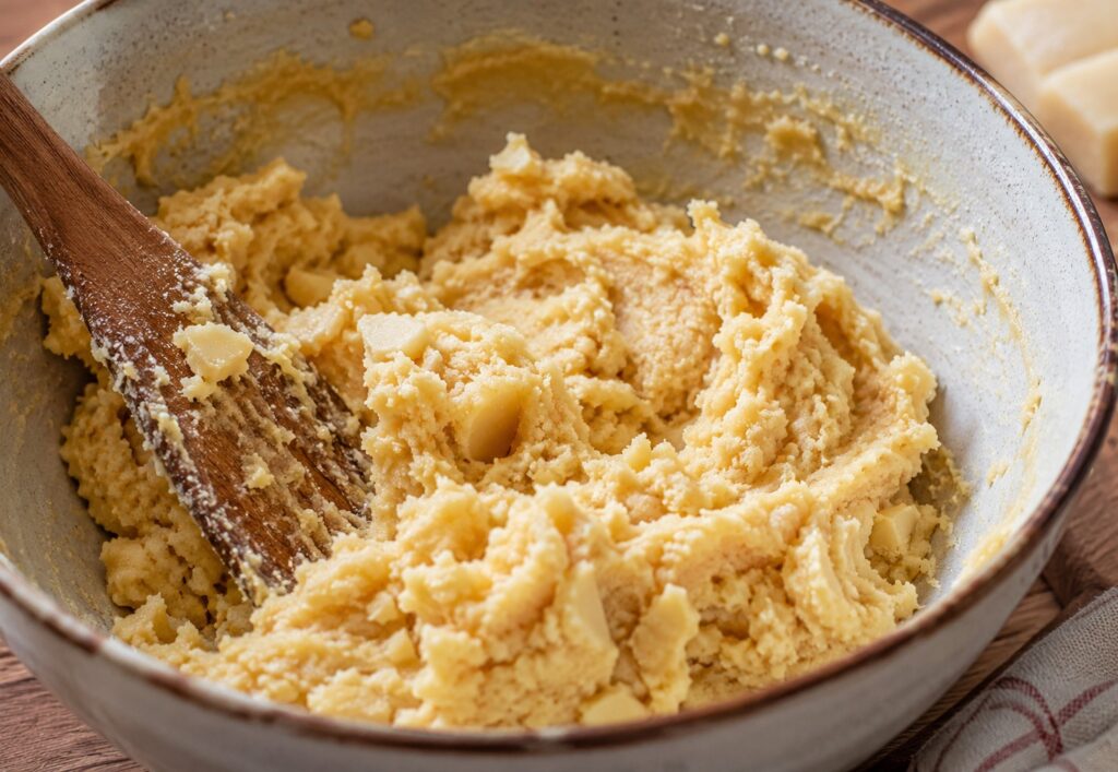 mixing dough for marzipan cookie recipe