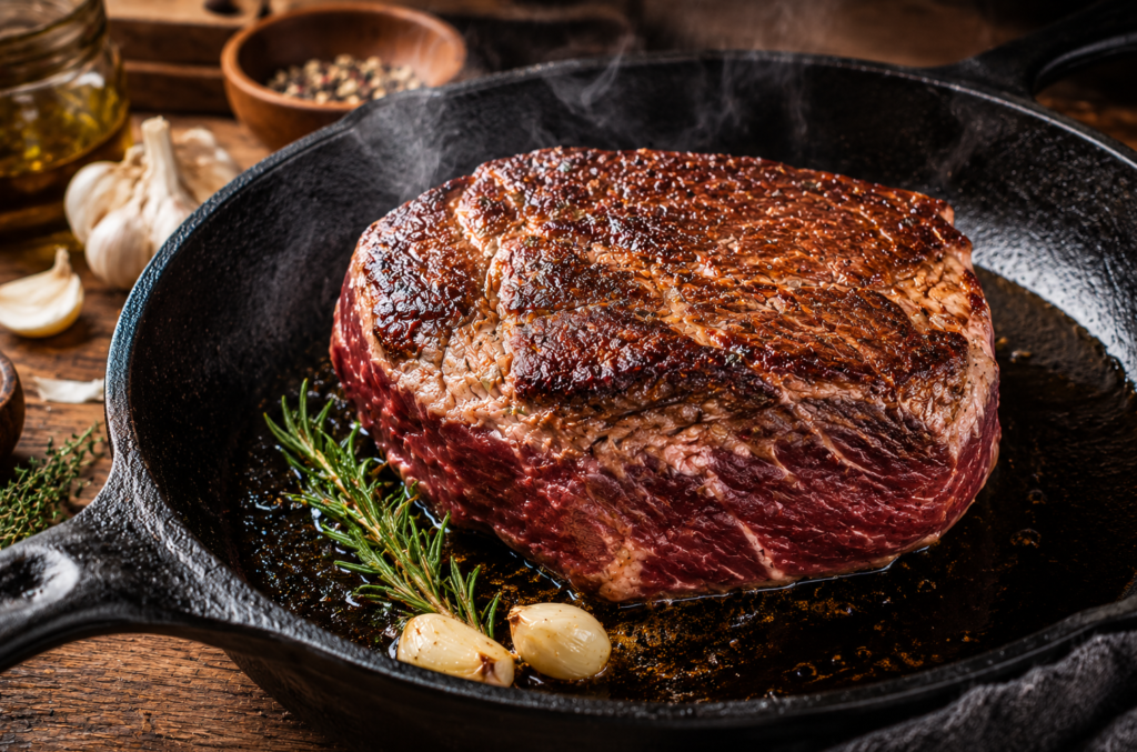 Chuck roast being seared before slow cooking for deeper flavor