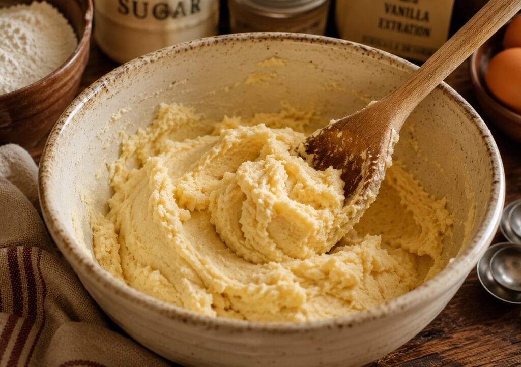 Preparing Amish sugar cookie dough in a mixing bowl