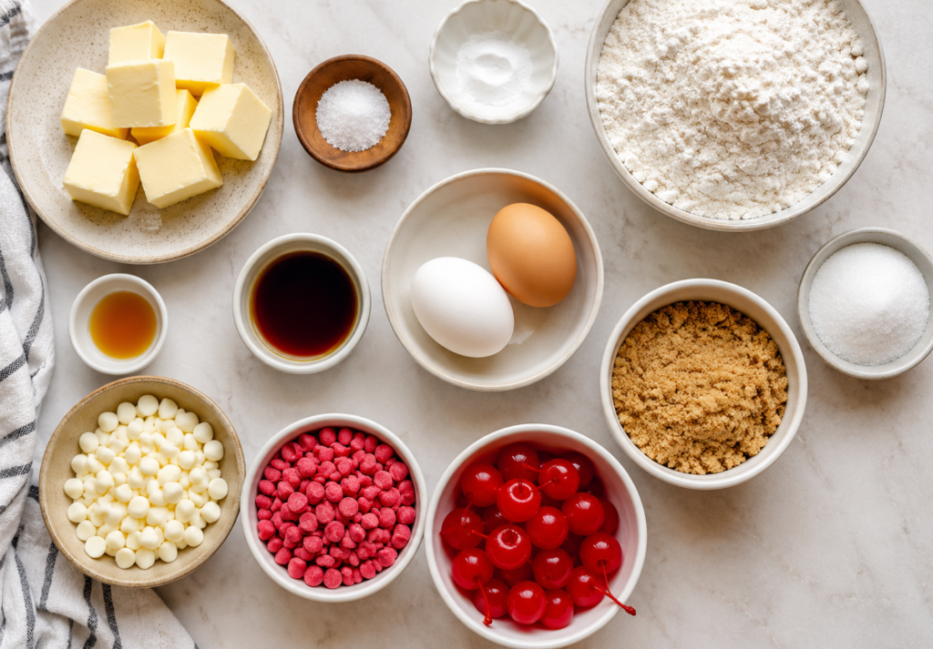 ingredients for homemade cherry chip cookie recipe