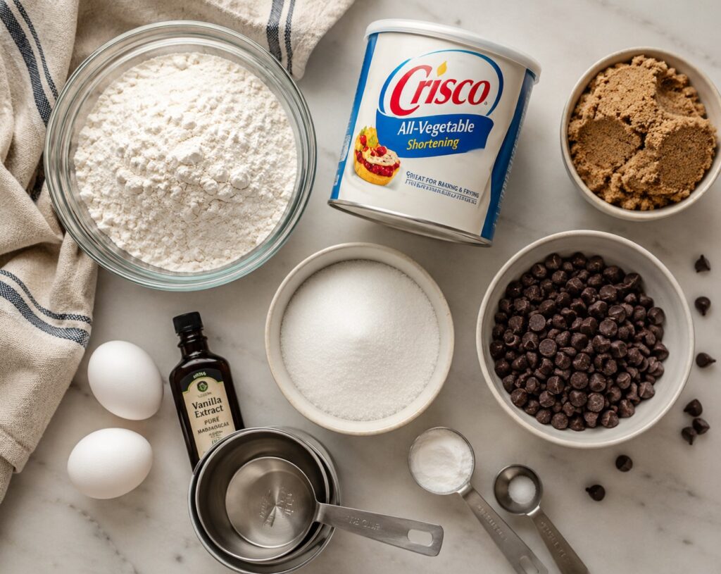 Ingredients for easy crisco cookie recipe