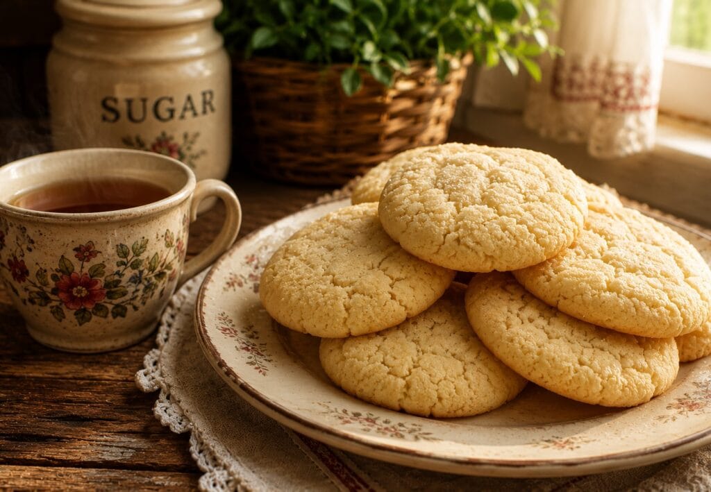 Homemade Amish sugar cookies served with tea