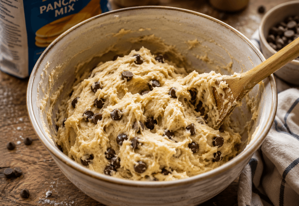 mixing pancake mix cookie dough
