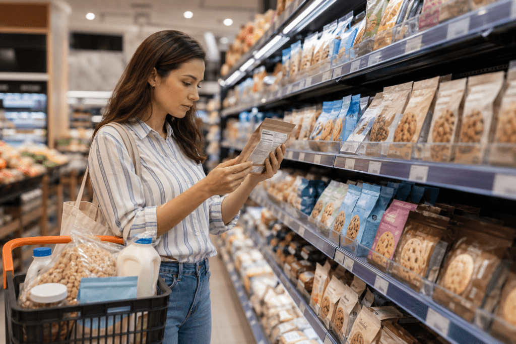 Reading ingredient labels before buying dairy free cookies