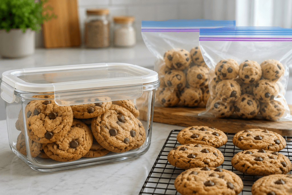 Storing homemade lactose free cookies in an airtight container
