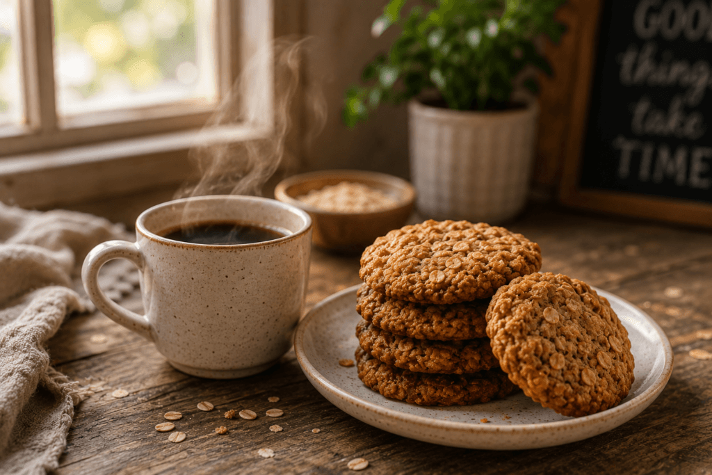 Homemade cookies served with a hot cup of coffee