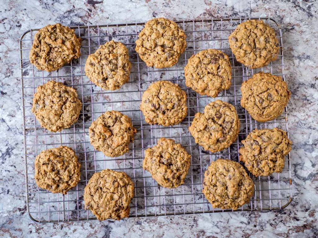 Dairy free oatmeal cookies on a wire cooling rack
