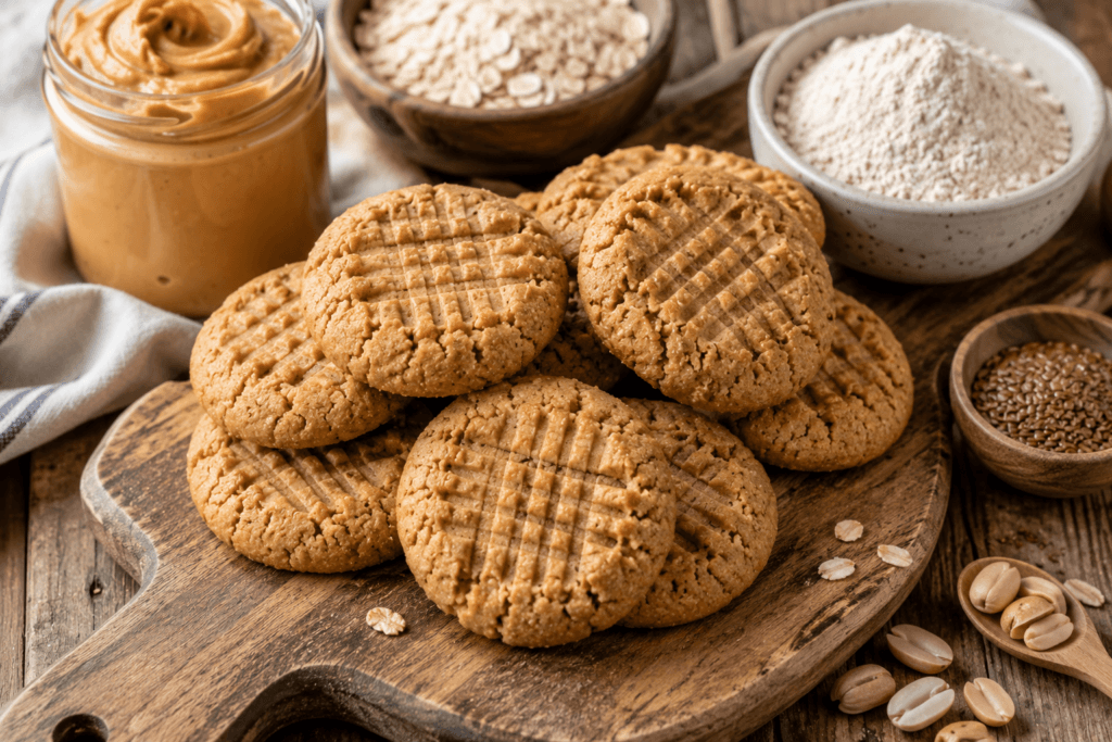 Healthy dairy free peanut butter cookies made with natural peanut butter and wholesome ingredients