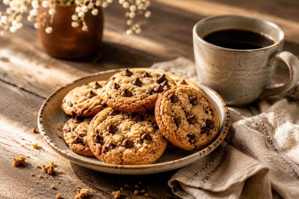 Homemade cookies without milk served with coffee.