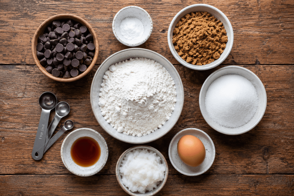 Ingredients for Dairy Free Chocolate Chip Cookies with coconut oil