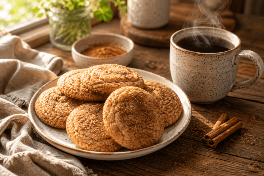 vegan snickerdoodle cookies with coffee