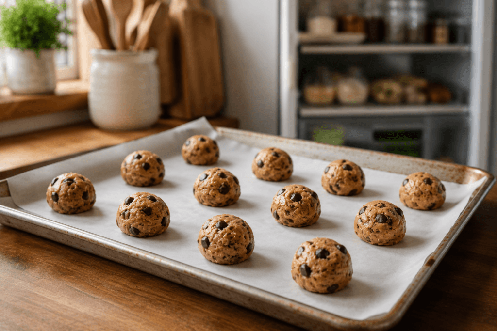 Chilled dairy free cookie dough before baking
