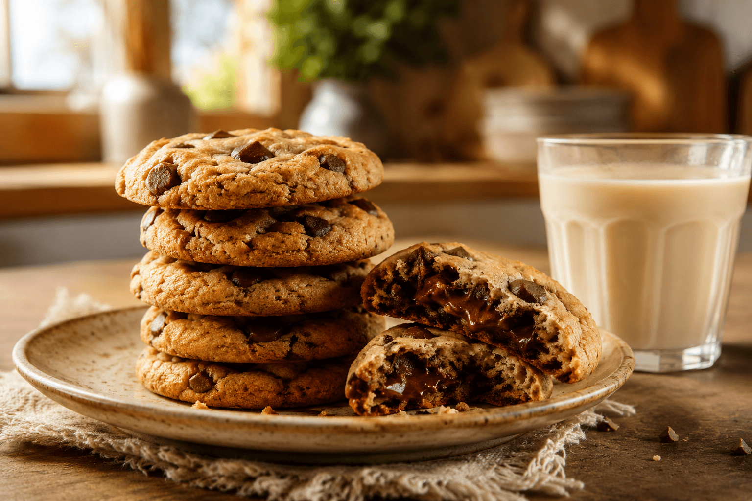 Easy dairy free cookies served with oat milk