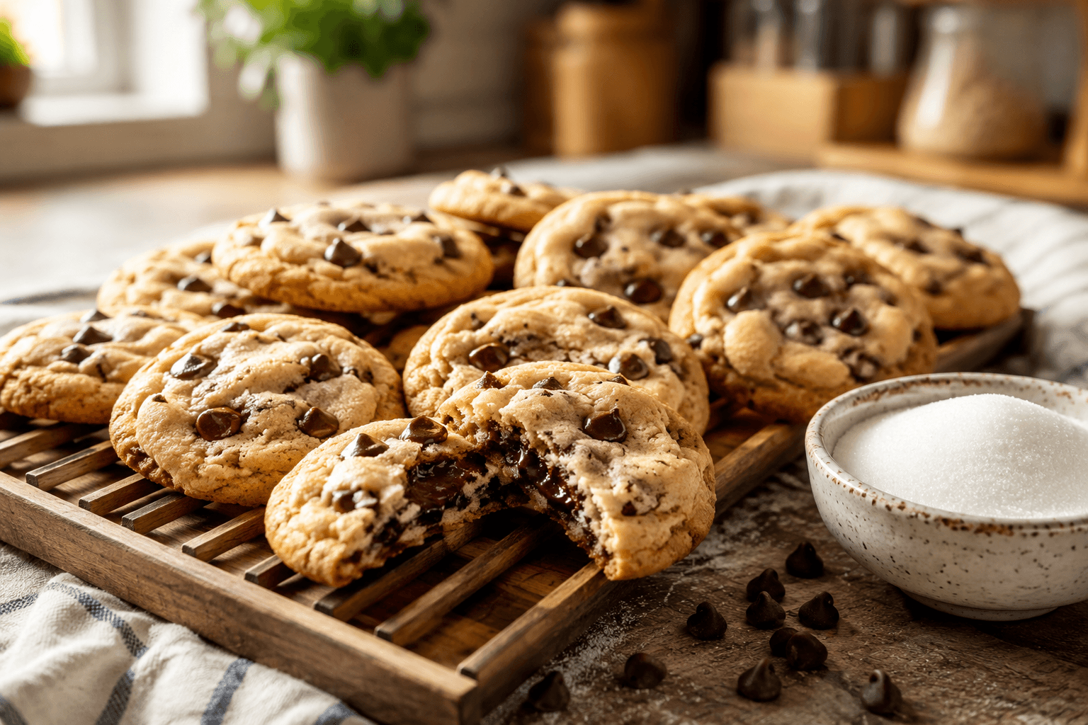 Chocolate chip cookies without brown sugar with crispy edges and gooey chocolate chips.