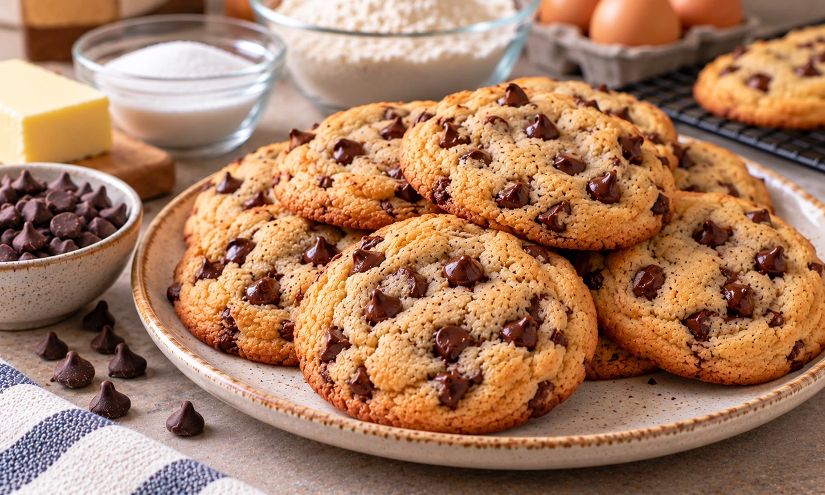 Chocolate chip cookies without brown sugar with golden edges