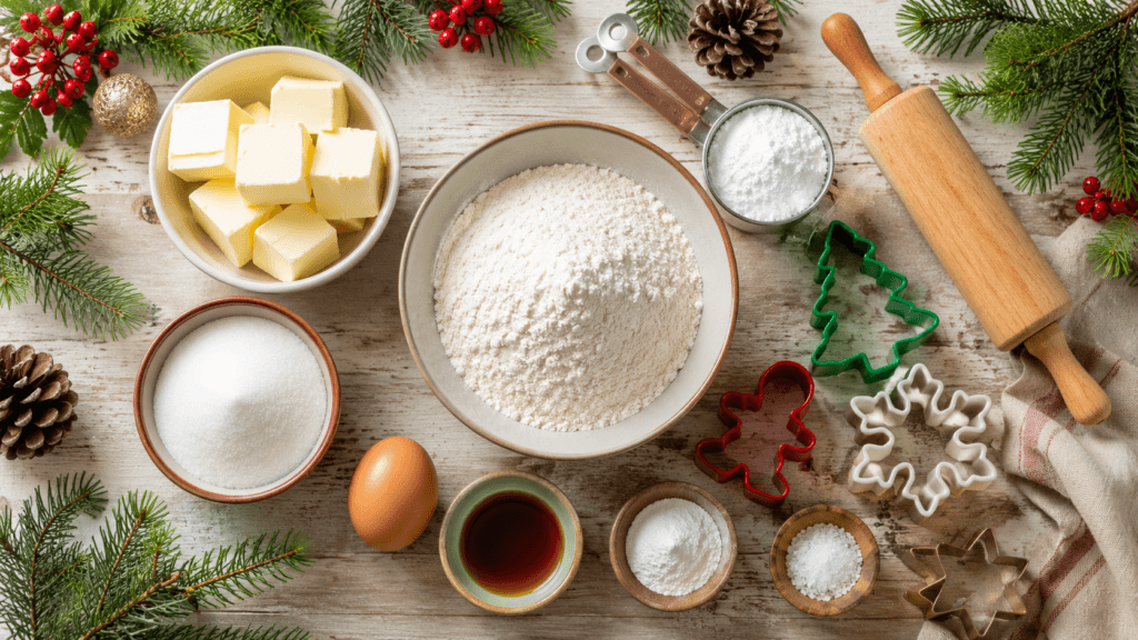 Ingredients needed to make dairy free Christmas cookies
