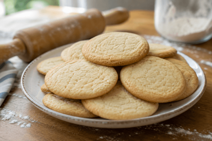 Freshly baked homemade sugar cookies on a ceramic plate