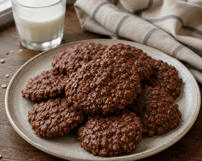 Soft chewy no-bake chocolate oatmeal peanut butter cookies
