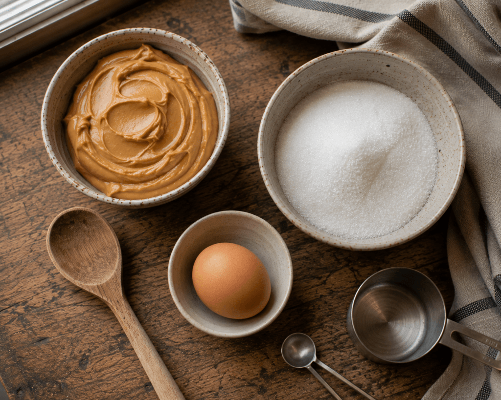 Peanut butter sugar and egg for 3-ingredient cookies
