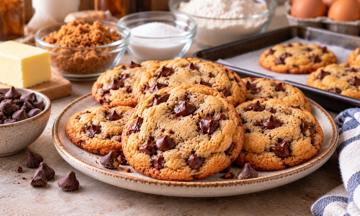 Quick chocolate chip cookies with soft centers and golden edges
