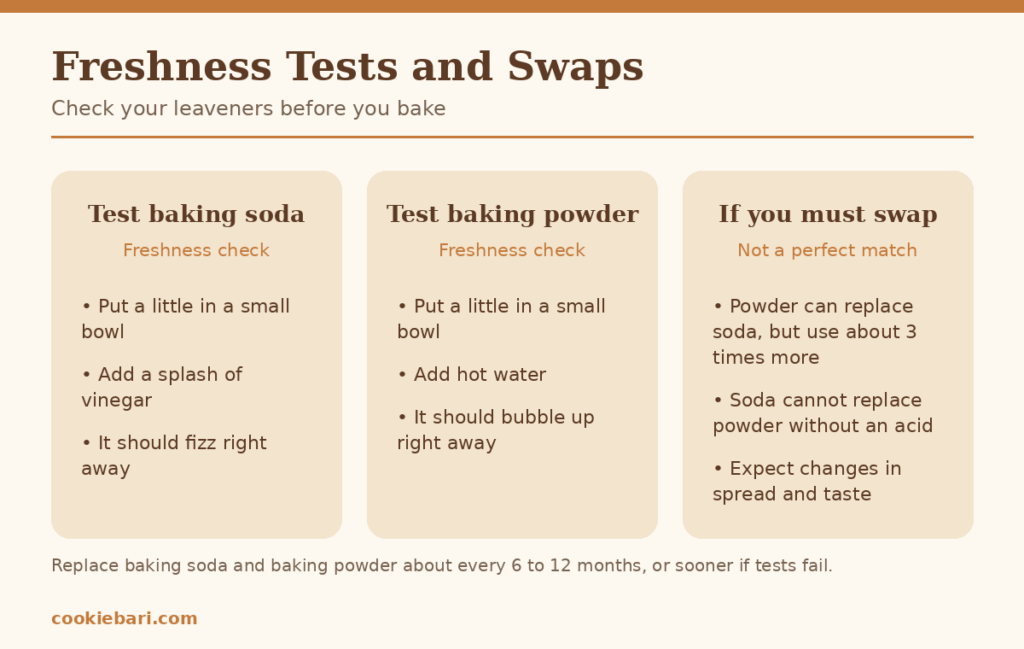 Simple freshness tests for baking soda and baking powder, and a quick guide to swapping them